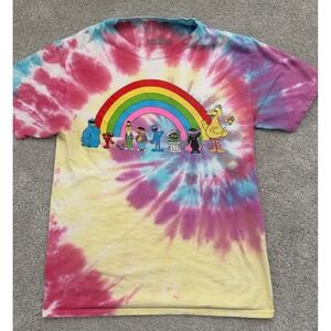 BoxLunch Sesame Street Rainbow Tie Dye Graphic T-Shirt XS Pink Yellow Blue